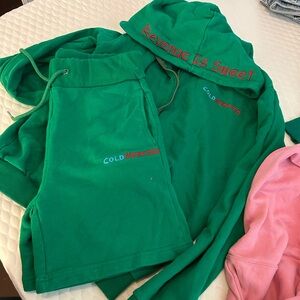 Green Hoodie and Shorts Set